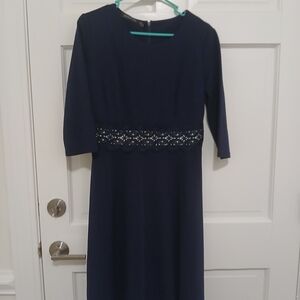 Chic Navy Long Sleeve Dress with Lace Detail